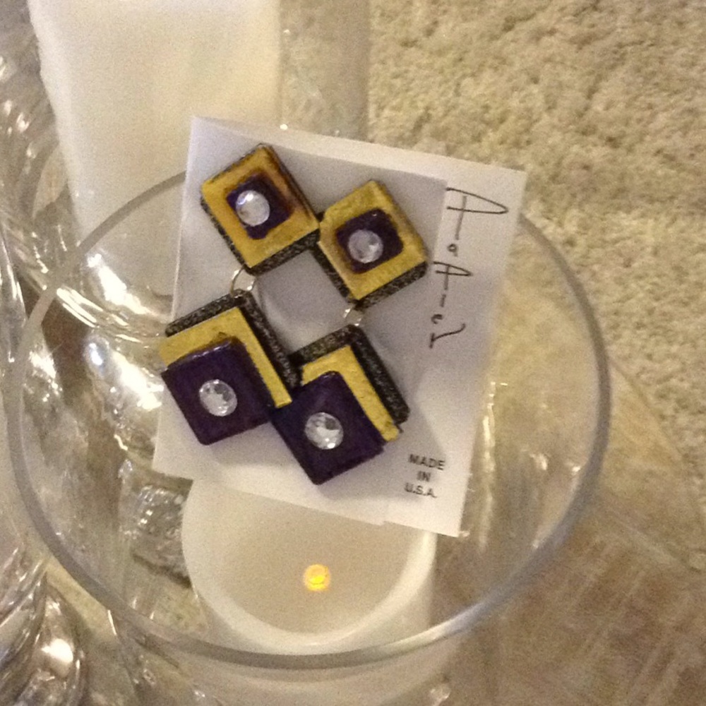 The Color Purple Blk/gold/Pur handmade earrings